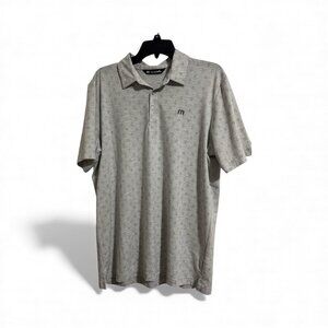 Travis Mathew Mens Polo Shirt Large Gray Leaf Print Golf Casual Performance Peru